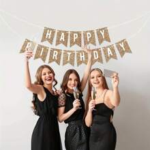 1pc Gold Glitter Paper Happy Birthday Banner, For Birthday Party Decoration And Background - Gold - View 2