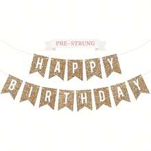 1pc Gold Glitter Paper Happy Birthday Banner, For Birthday Party Decoration And Background - Gold - View 6