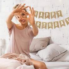 1pc Gold Glitter Paper Happy Birthday Banner, For Birthday Party Decoration And Background - Gold - View 7