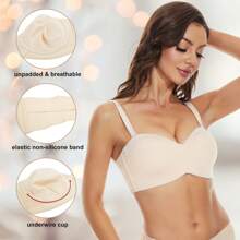 Women's Seamless Strapless Bra With Underwire, Full Support, Anti-slip And Convertible To Bandeau - Apricot - View 4