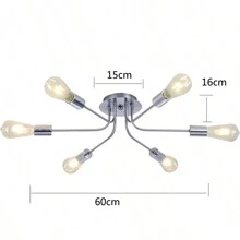 美式乡村工业风铁艺吊灯，简约卫星树枝造型，可定制吊灯，适用于餐厅、卧室、客厅 - 銀色 - 查看 6