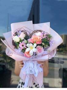 5入組韓式防水花卉包裝紙,適用於花藝和禮品包裝,花店用品 - 粉色 - 查看 4