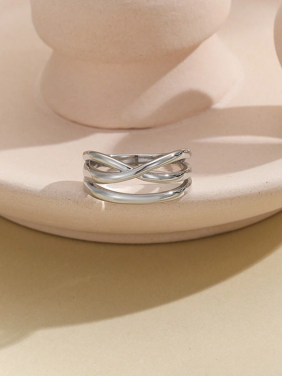 1pc Fashionable Simple Cross Smooth Surface Ring Suitable For Both Men And Women In Various Occasions - Silver - View 1