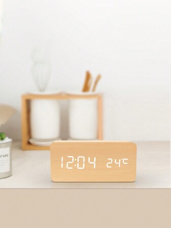 1个智能木质闹钟，床头柜闹钟，家居电子装饰，带贪睡功能，早晨闹铃，床头柜闹钟，声控数字闹钟，家居装饰，房间装饰礼物，生日毕业数字闹钟，卧室装饰，宿舍装饰，返校装饰，开学惊喜，学习用品