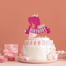 1pc Girl's Birthday Cake Topper With Light-up Crown Shape For Girl's Themed Wedding, Birthday, Baby Shower Party Decoration - Hot Pink - View 1