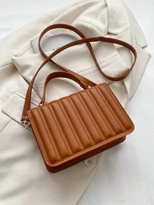 1pc Solid Color Brown Fashionable Simple Pu Leather Handbag Suitable For Women's Daily And Shopping Use - Brown - View 3