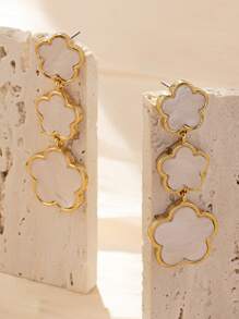 1pair Fashionable & Versatile Five-petal Flower Decor Earrings For Women - Multicolor - View 4