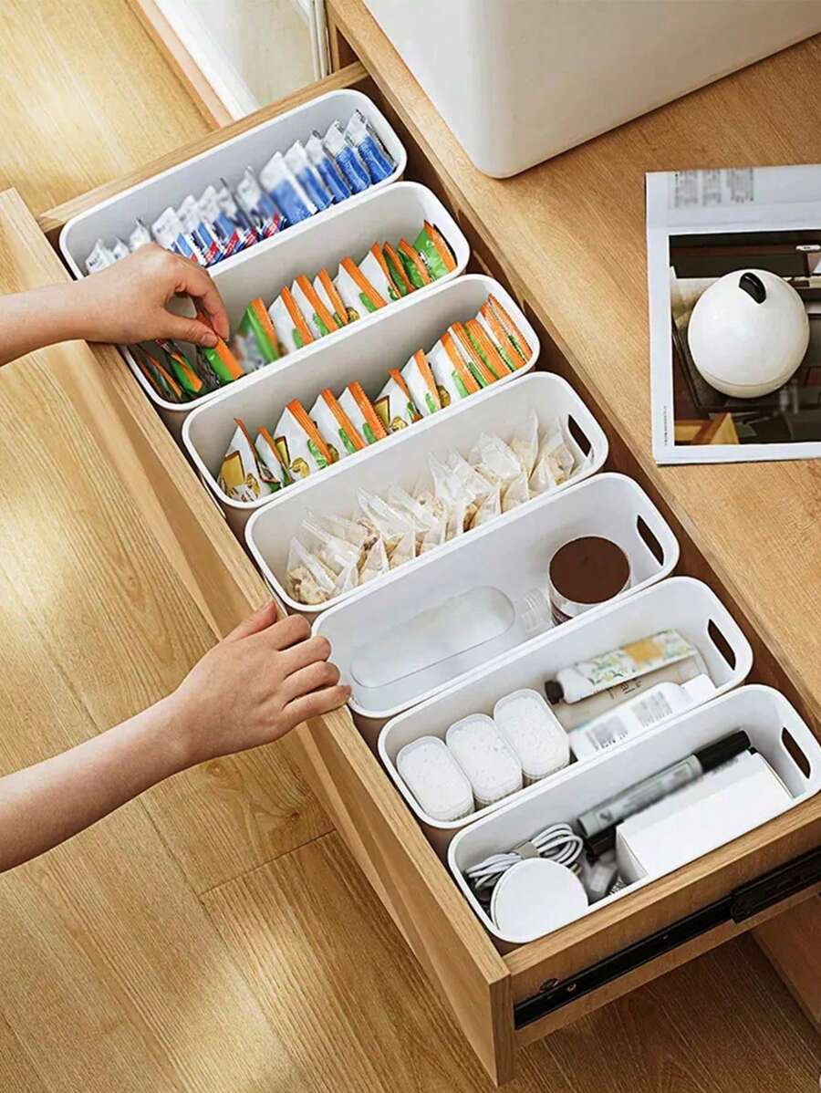 1 cái/3 cái Trắng Bàn Hộp lưu trữ ngăn kéo Với , Bàn Văn phòng phẩm Trang điểm Hộp trữ , Có thể Đặt In Hộp Đựng Thực Phẩm Phòng , Tủ lạnh , Tủ , Hộp lưu trữ nhà bếp - trắng - Xem 1