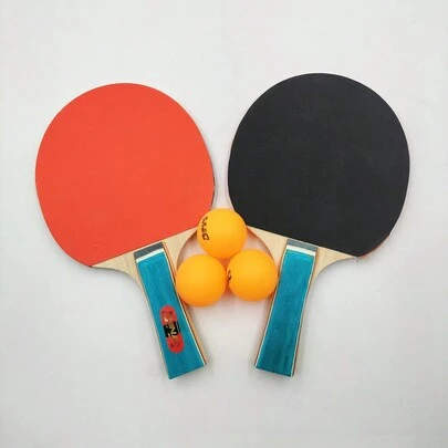 2pcs/1pair Set Table Tennis Paddle With 3 Balls, Black & Red, Beginner Durable Wooden Racket For Double Play