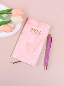 1 Cuaderno Con Patrón De Mármol Rosa, Sencillo Y Multifuncional, Adecuado Para Estudiantes - Rosa - Ver 2