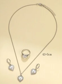 17KM 4pcs Đơn giản Ngọc trai Giả Nghệ Embellished Love Theo chủ đề Hoa tai , Nhẫn Và Dây chuyền Lý tưởng Đối với Quý cô Kỳ nghỉ Và Ngày đêm Tuyệt vời Như A Qủa tặng - Bạc - Xem 3