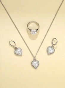 17KM 4pcs Đơn giản Ngọc trai Giả Nghệ Embellished Love Theo chủ đề Hoa tai , Nhẫn Và Dây chuyền Lý tưởng Đối với Quý cô Kỳ nghỉ Và Ngày đêm Tuyệt vời Như A Qủa tặng - Bạc - Xem 1