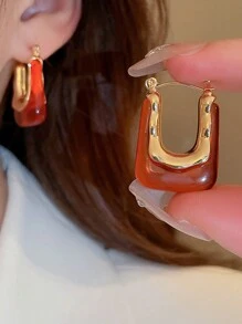 Andkiss 1對優雅精緻的u型耳環,適合日常佩戴 - 棕色 - 查看 3