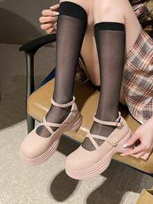 Zapatos De Cuña Y Suela Gruesa Simples Y De Moda Para Mujer - Rosa - Ver 2