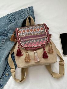 Tassel Decor Women's Shoulder Bag - Red - View 5