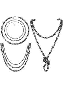 5入組西部珠寶納瓦荷珍珠項鍊,適用於女性西部牛仔織花項鍊,波西米亞復古頸圈首飾禮物 - 灰色 - 查看 1