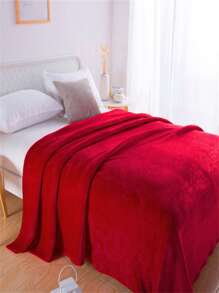 1 Miếng Màu thuần Dày lên Lông cừu san hô Chăn , Thời gian rảnh rỗi Chăn , Đa chức năng Chăn - Đỏ - Xem 3