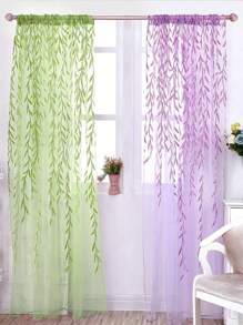 1 件現代聚酯桿口袋透明窗簾,帶葉子圖案,適合家居裝飾 - 紫色 - 查看 1