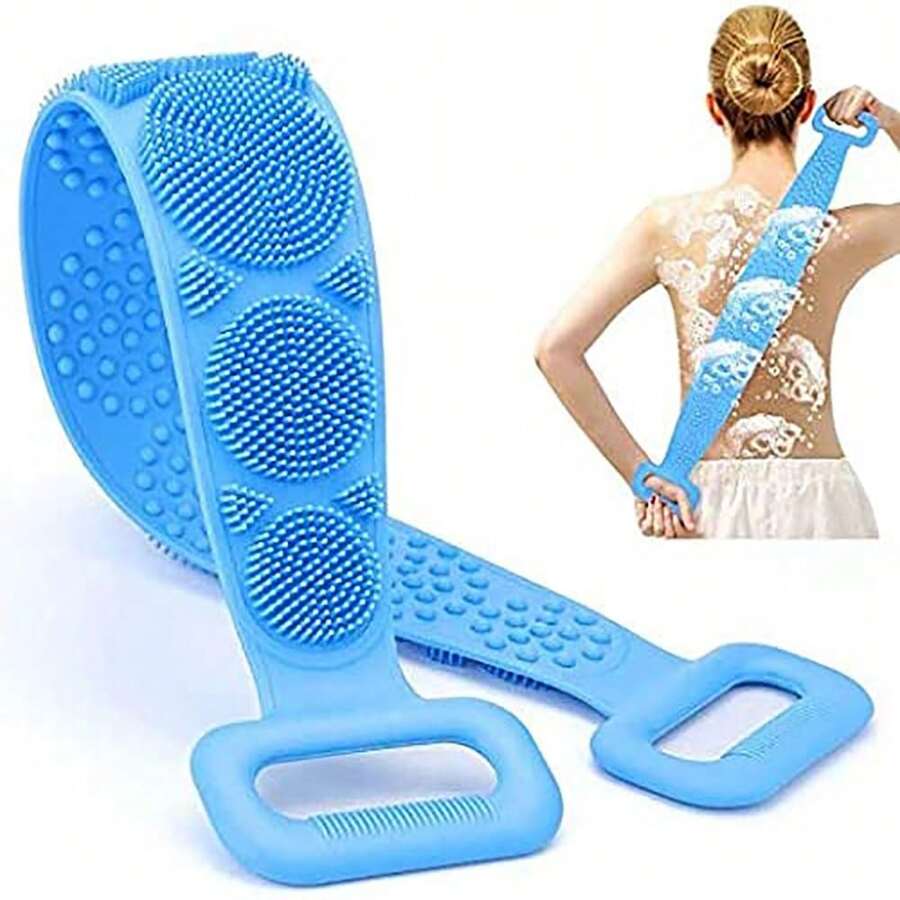 淋浴矽膠擦背去角質刷,帶手柄,深層清潔,男女皆宜(藍色) - 藍色 - 查看 1