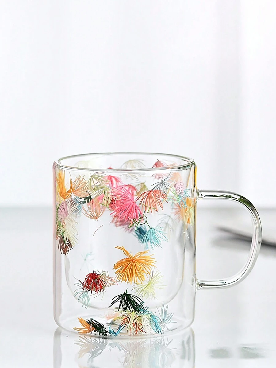 Creative Double Wall Glass Cup With Dried Real Flowers, Perfect Gift For Juice And Milk, Highly Attractive Value, With High-Peng Silicon - Penglai Pine Flower Coffee Cup - View 1