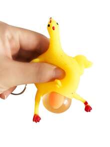 1入組創意&搞笑濕軟雞造型鑰匙圈帶功能,惡作劇玩具適用於減壓 - 黃色 - 查看 3