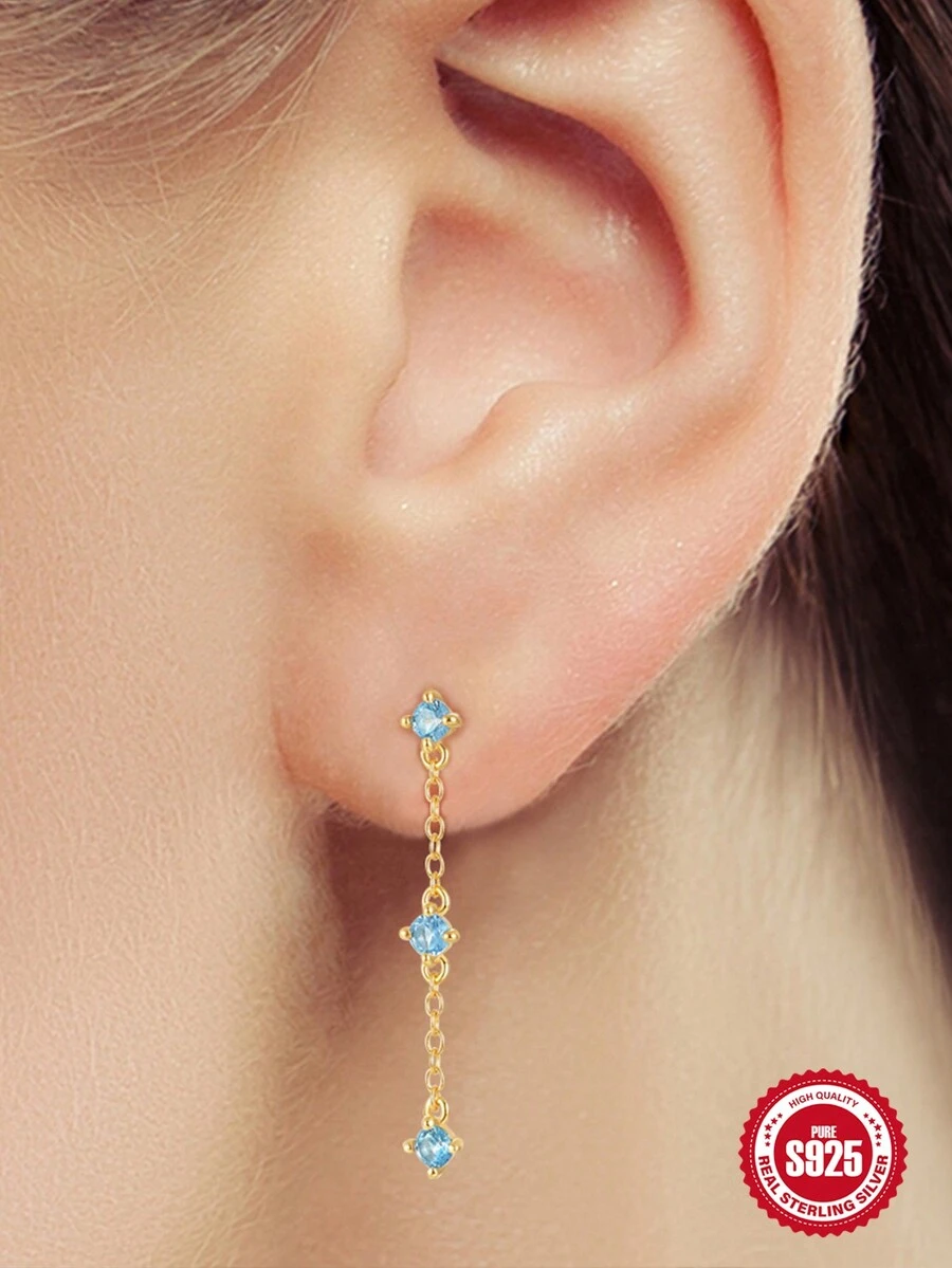 1對長流蘇金銀s925純銀精細耳釘,婚禮訂婚派對禮物珠寶首飾