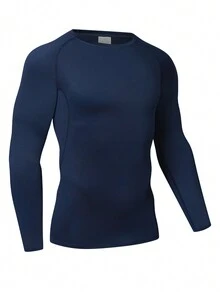 男友风格男士压缩健身户外运动钓鱼骑行徒步休闲透气速干长袖健身衬衫，紧身吸湿排汗核心锻炼底层