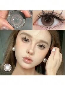 1對(2入組)可戴六個月的彩色隱形眼鏡,14.2mm設計,美容、眼妝、適合日常約會、電競,有黑、灰、棕色可供選擇 - 棕色 - 查看 7