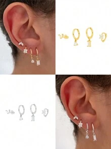 4 Pcs/Set 925 Sterling Silver Hoop Earring Set Multi Size Earring Set Suitable For Women Daily Fashion Jewelry - Gold - View 5