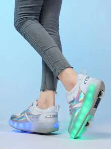 Rechargeable Double Wheel Children's Light Up Shoes, Led Sneakers With 7 Colors, Sports Shoes For Boys And Girls - trắng - Xem 8