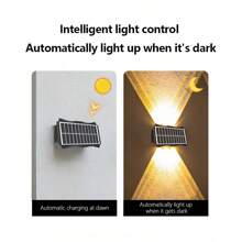 Solar Led Wall Light, Outdoor Waterproof Patio Landscape Villa Led Wall Light, No Punch Wiring Solar Wall Light, Outdoor Balcony Garden Porch Waterproof Wall Light, Up And Down Luminous - Black - View 7