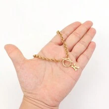 1 件時尚 26 首字母吊墜不銹鋼 5 毫米寬女士生日鏈條項鍊 - 金黃色 - 查看 3