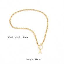 1 件時尚 26 首字母吊墜不銹鋼 5 毫米寬女士生日鏈條項鍊 - 金黃色 - 查看 4