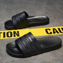 夏季男士凉鞋，新款拖鞋，时尚耐磨软底拖鞋，加厚气垫鞋底，个性化防滑沙滩鞋 - 黑色 - 查看 2