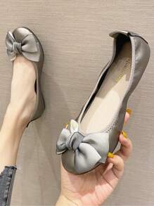 Damen runder Zehenpartie, Ballerinas Einfarbig Gemütlich lässig Wanderschuhe Weicher Boden leicht Minimalistisch Gemütlich Schuhe - Grau - Übersicht 1