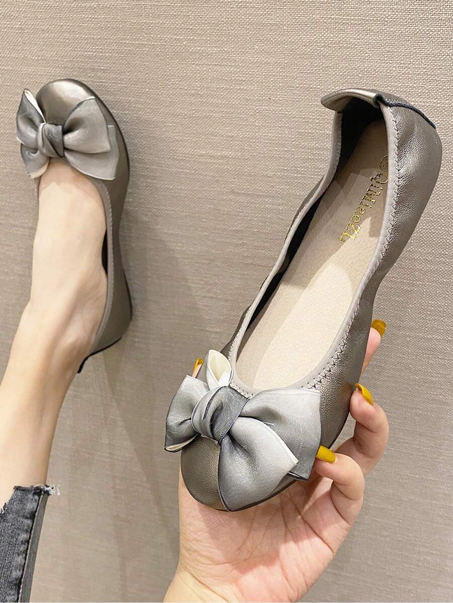 Damen runder Zehenpartie, Ballerinas Einfarbig Gemütlich lässig Wanderschuhe Weicher Boden leicht Minimalistisch Gemütlich Schuhe - Grau - Übersicht 1