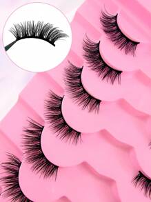 7 Pairs Full False Lashes 12mm Short Half Lashes Faux Mink Cat Eye Look Tail Elongated Strip Lashes Strip Lashes,Lashes,Eyelashes,Fake Lashes