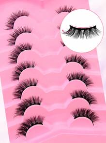7 Pairs Full False Lashes 12mm Short Half Lashes Faux Mink Cat Eye Look Tail Elongated Strip Lashes Strip Lashes,Lashes,Eyelashes,Fake Lashes