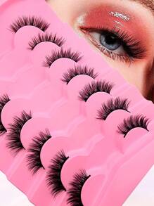 7 Pairs Full False Lashes 12mm Short Half Lashes Faux Mink Cat Eye Look Tail Elongated Strip Lashes Strip Lashes,Lashes,Eyelashes,Fake Lashes