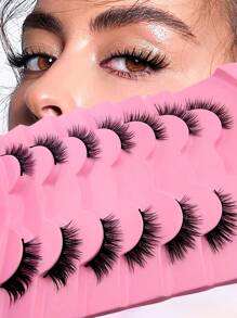 7 Pairs Full False Lashes 12mm Short Half Lashes Faux Mink Cat Eye Look Tail Elongated Strip Lashes Strip Lashes,Lashes,Eyelashes,Fake Lashes