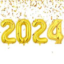 32英寸金色2024數字氣球,適用於新年前夕、聖誕節、新年派對裝飾和主題派對場景 - 金色 - 查看 4