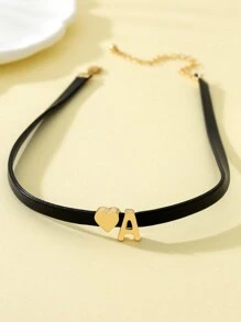 1入流行極簡金屬心形及字母設計奇美頸鍊 - 金黃色 - 查看 4