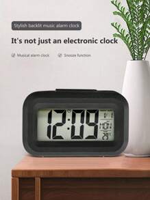 1pc Simple Mini Alarm Clock For Students, With Temperature Date Display, Snooze Function And Illuminated Screen. Battery Not Included. - Black - View 3