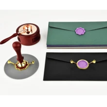 CYFUN DESIGN 2PCS Metal Wax Seal Kit with Round Flower Oval Square Hexagonal Mold Shapes for Wax Seal Stamp - Gold - View 4