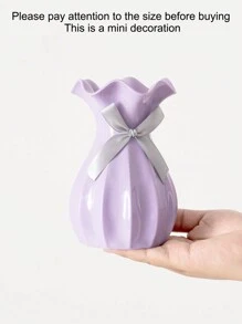 1只仿陶瓷塑料花瓶,附有隨機顏色的蝴蝶結,適用於家庭裝飾插花 - 淡紫色 - 查看 3