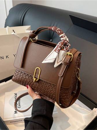 Classic Fashionable Women's Woven Color Block Handbag Shoulder Bag