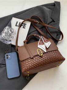 Classic Fashionable Women's Woven Color Block Handbag Shoulder Bag