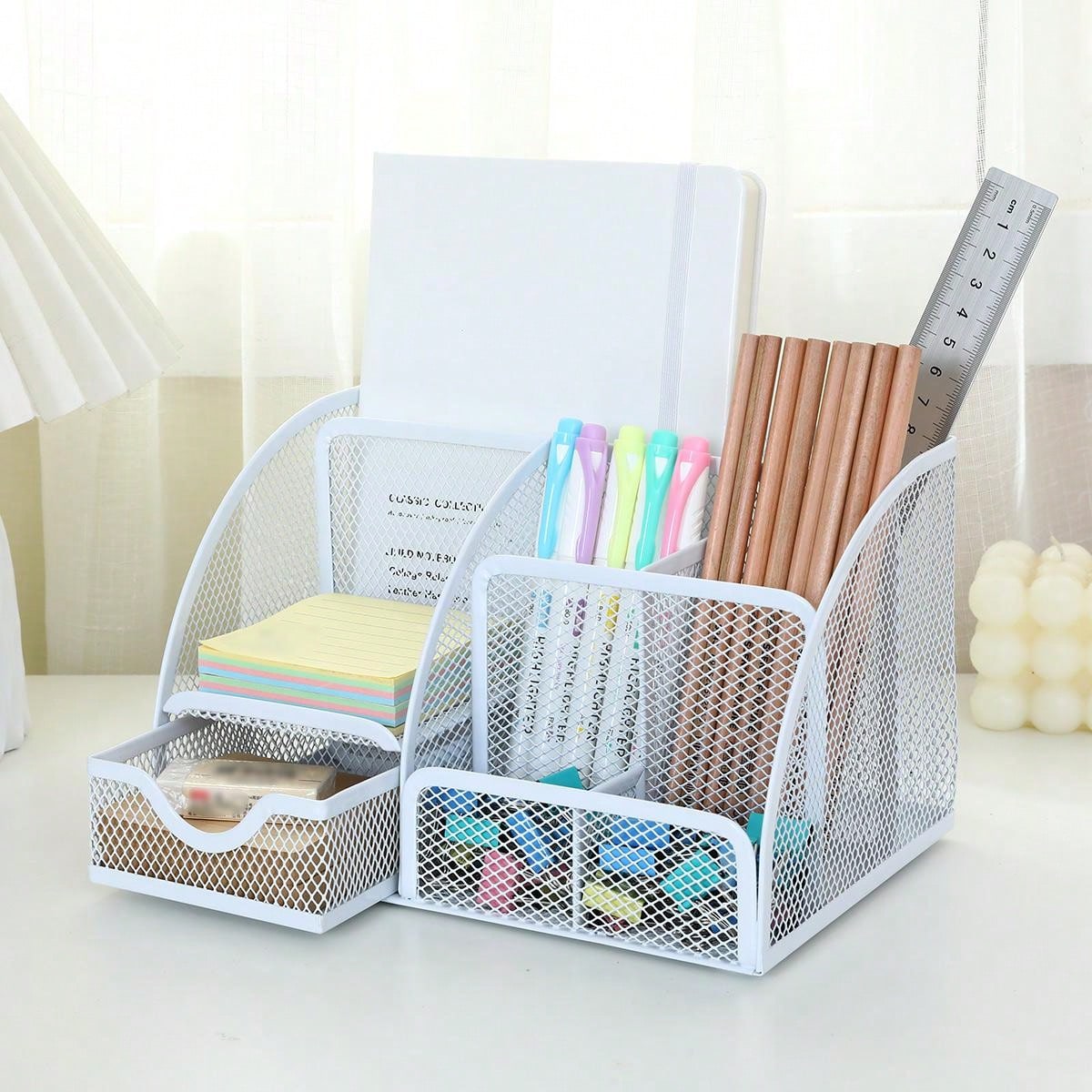 Office Desk Drawer Organizer, Classic Mesh Drawer, Metal Pen Holder