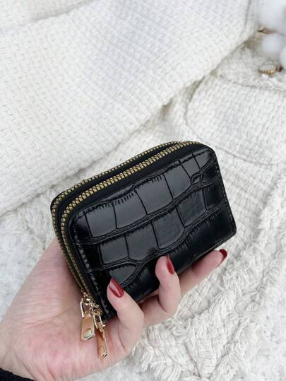 Crocodile Embossed Flap Stone Embossed Double Zipper Versatile Coin Wallet Multi-Card Card Organizer For Storage Cards Lightweight Malist Fashion Modern For Anniversary For On Valentine Day For Birthday Gift For Gift For Couple For For Girls For Lady For Female Bag School Supplies For School Dorm Room & Back To School Gift Gift Bag Present Card Holder Card Holder Wallet Business Card Holder Credit Card Holder Card Holder Women For Women Wallet Mini Wallet Purse Wallet Card Wallet