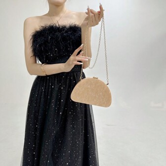 European And American New Style Iridescent Acrylic Party Clutch, Women's Mini D-shaped Solid Color Half-circle Handbag For Gatherings